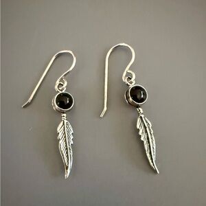 Southwester Onyx Feather 925 Sterling Silver Earrings